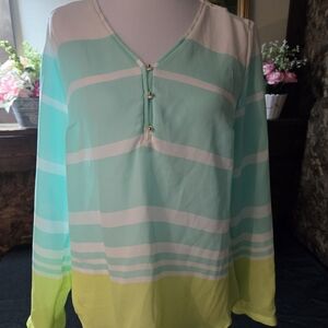 LC Lauren Conrad Aqua and Lime Blouse